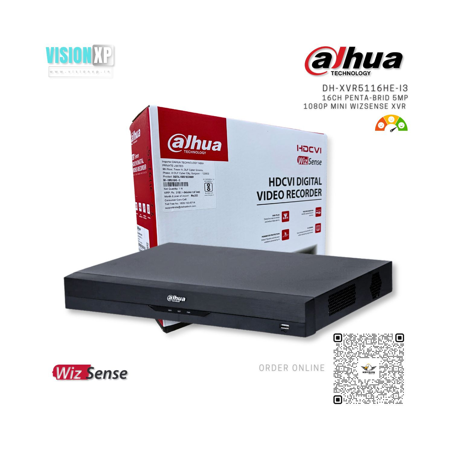 Dahua DH-XVR5116HE-I3 16CH Penta-brid 5MP 1080P Mini WizSense XVR DVR