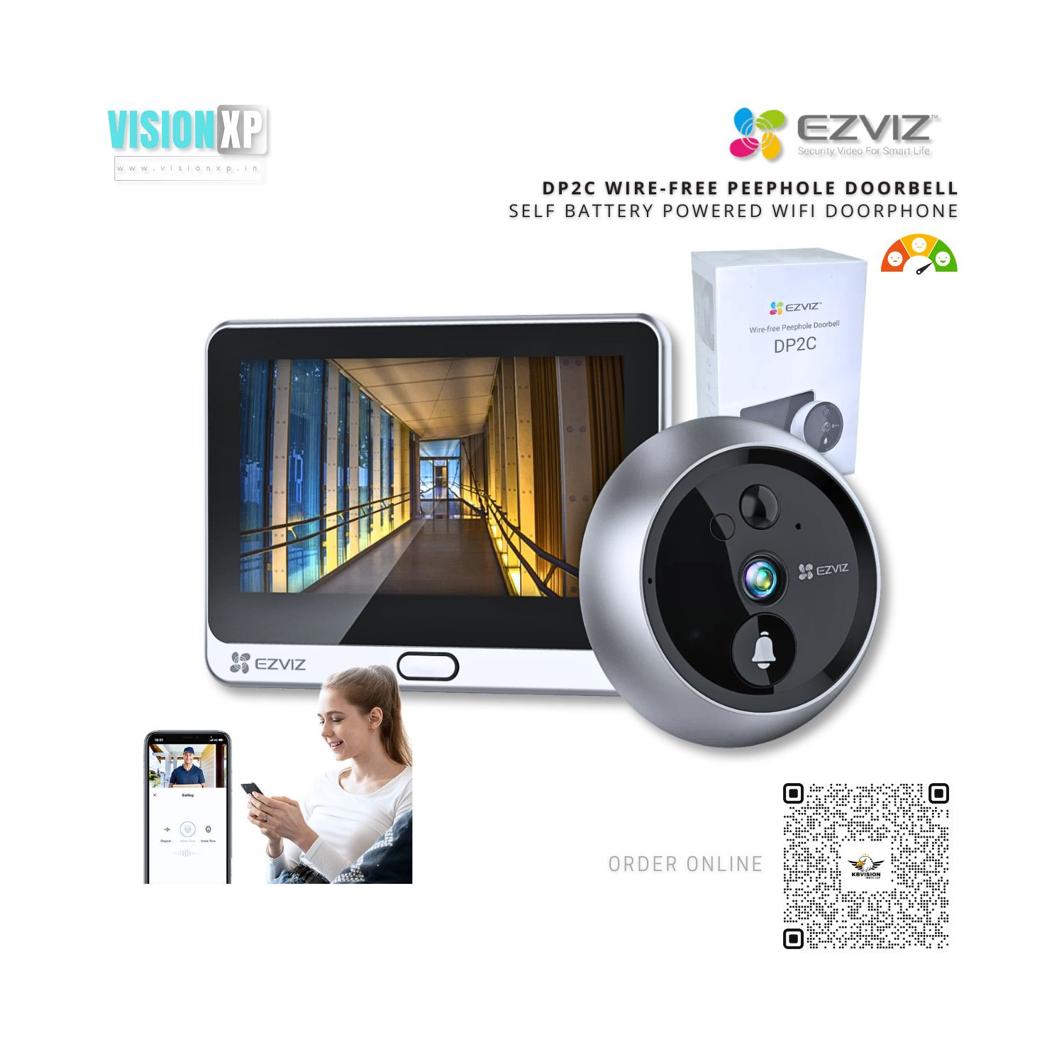 Ezviz DP2C Wire-Free Peephole Self Battery Powered WiFi Doorbell