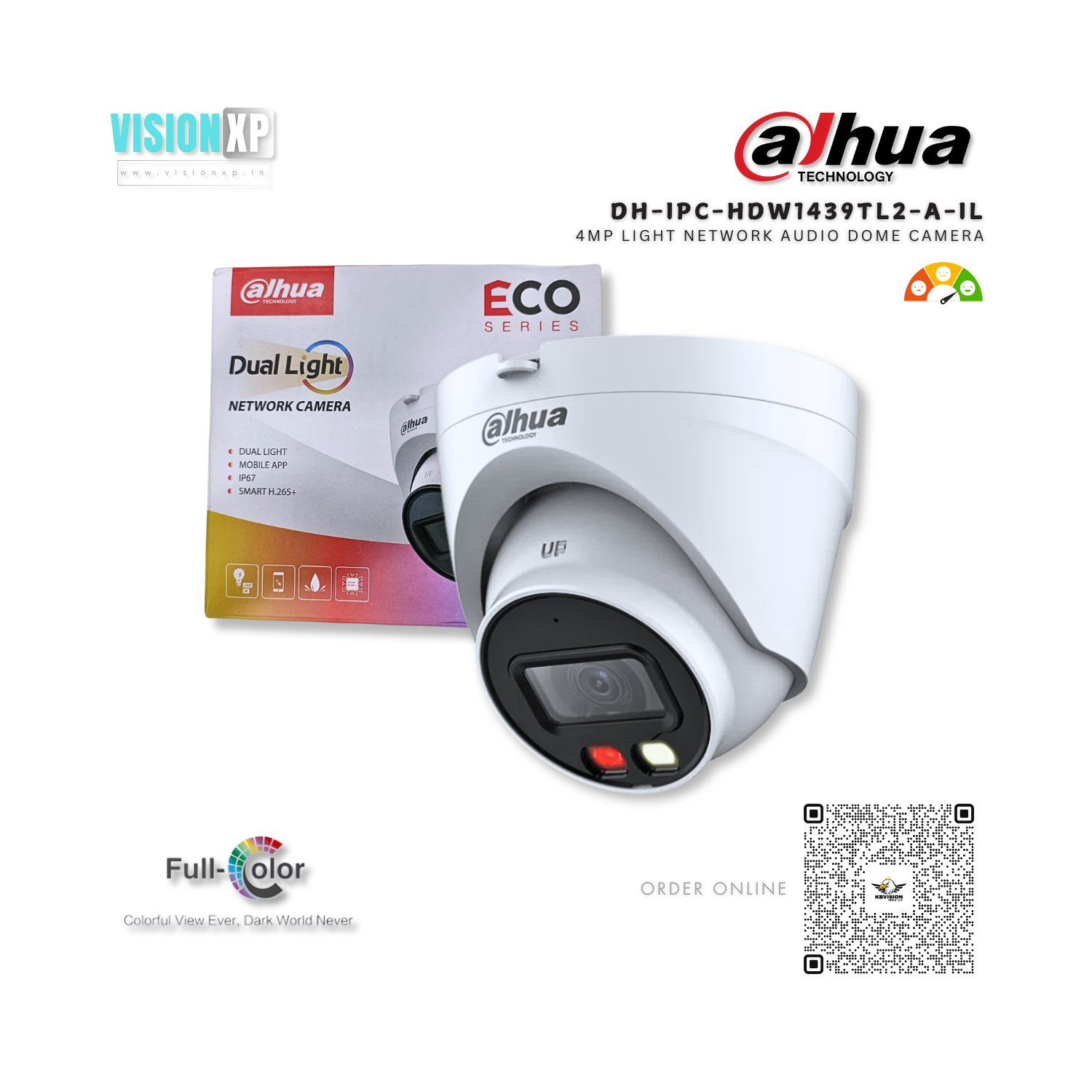 Dahua DH-IPC-HDW1439T2-A-IL 4MP Dual Light Network Audio Dome Camera